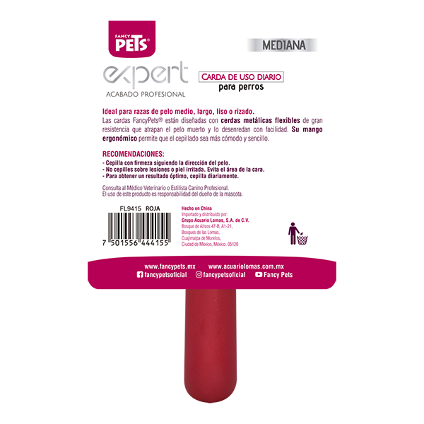 FL9415 1 Pieza de Cepillo Carda Mediana Roja Para Mascotas