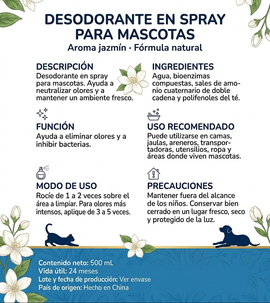 CT5076 1 Pieza De Spray Eliminador de Olores para Mascotas Aroma Jazmín 500 ml