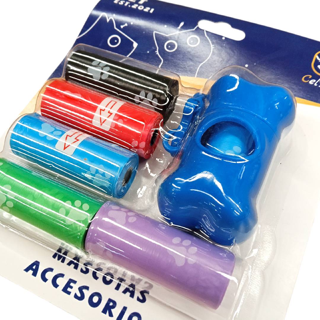CT7555 1 Pack 1 Pieza Dispensador De Rollo Diseño "Huesito" y 6 Rollos De Bolsas De Basura Para Mascota