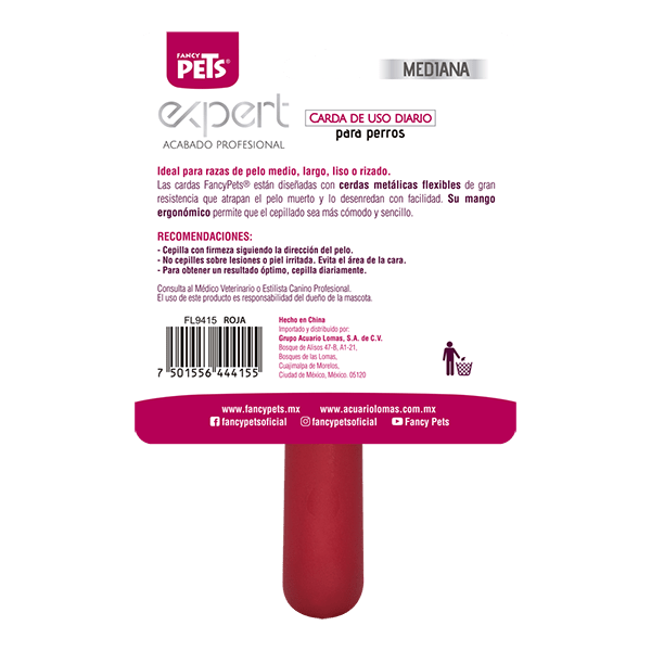 FL9415 1 Pieza de Cepillo Carda Mediana Roja Para Mascotas