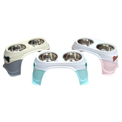 CT2914 1 Pieza De Tazón Elevado Grande Agarre Ergonómico Doble Plato Acero Inox Para Mascota