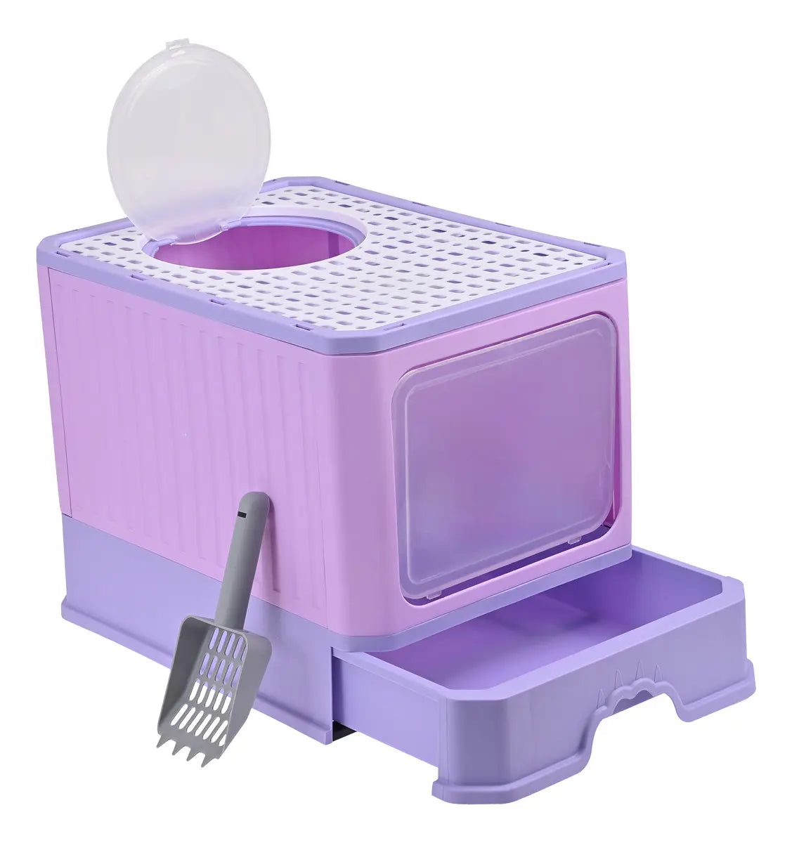 CT0143 1 Pieza De Arenero Cerrado Grande Con Cernidor Bandeja y Pala Para Mascota