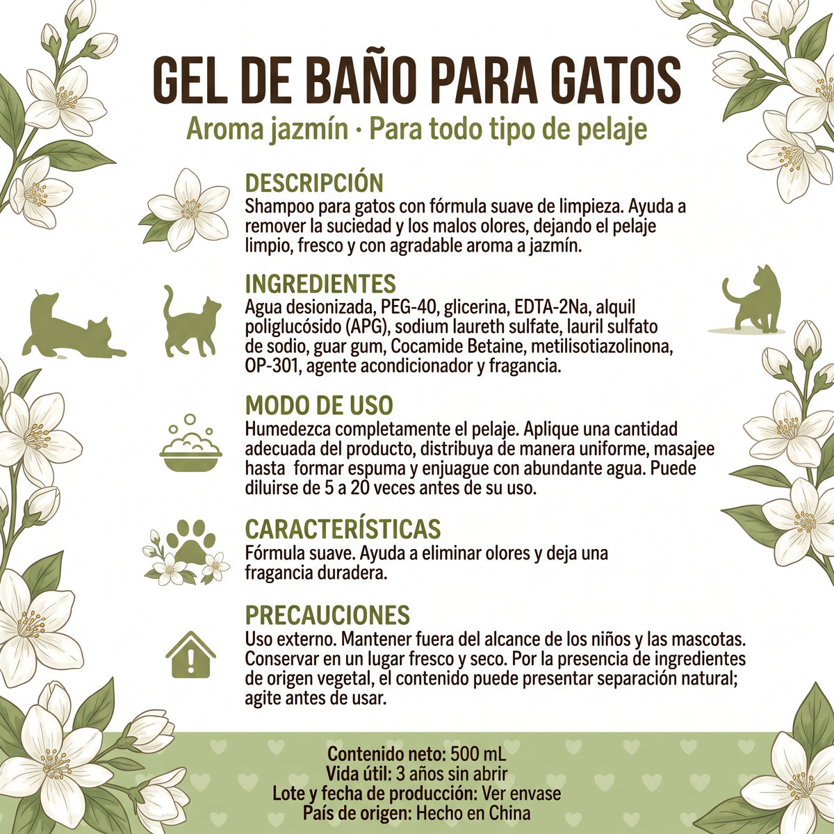 CT0508 1 Pieza de Shampoo Todo Tipo De Pelo Para Gato 500 ml