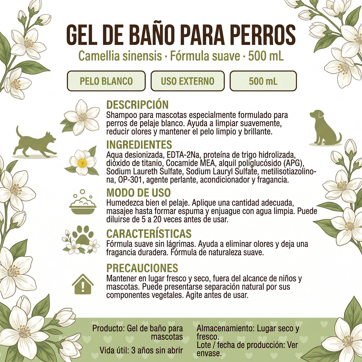 CT0512 1 Pieza De Shampoo Pelo Blanco Para Perro 500 ml