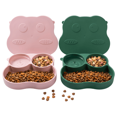 CT0312 1 Pieza De Tazón Flexible De Silicón Con 3 Divisiones Y Tapa Diseño Ranita Para Mascota