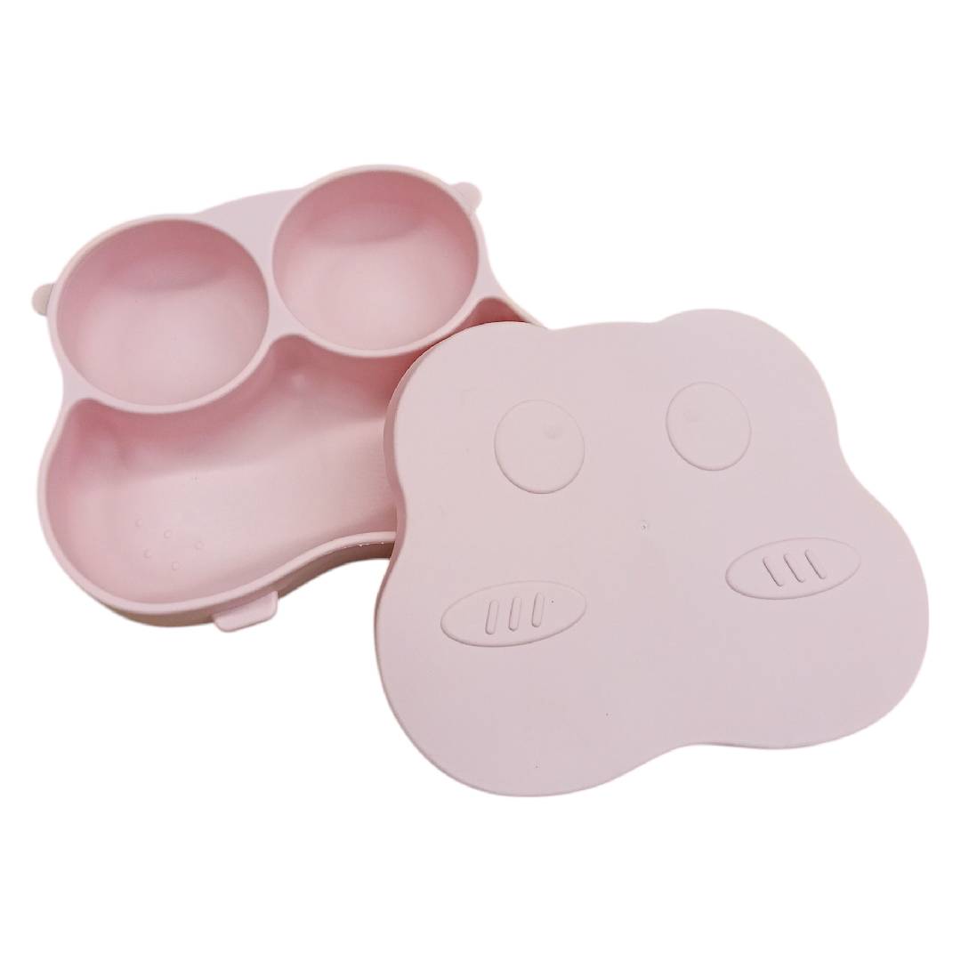 CT0312 1 Pieza De Tazón Flexible De Silicón Con 3 Divisiones Y Tapa Diseño Ranita Para Mascota