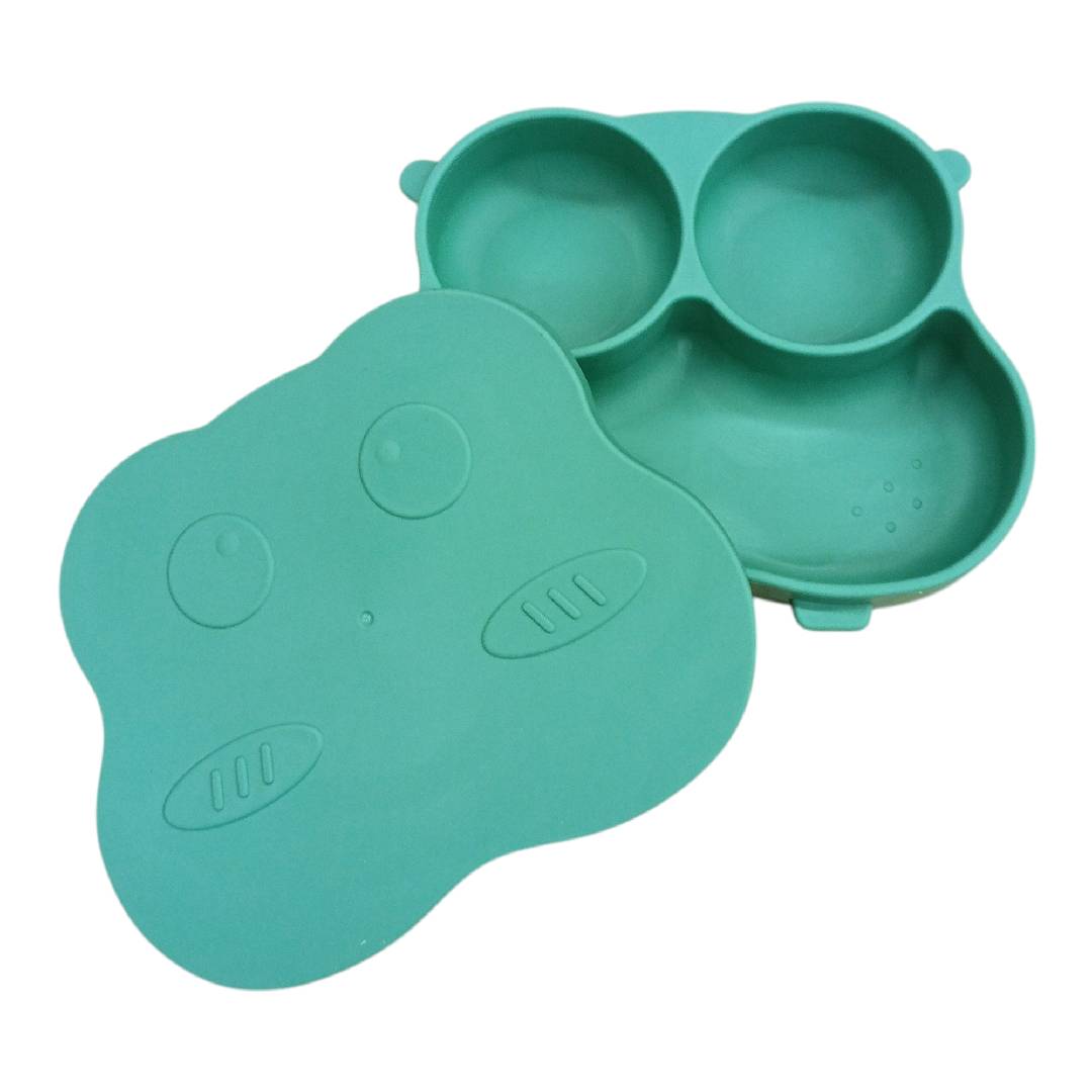 CT0312 1 Pieza De Tazón Flexible De Silicón Con 3 Divisiones Y Tapa Diseño Ranita Para Mascota