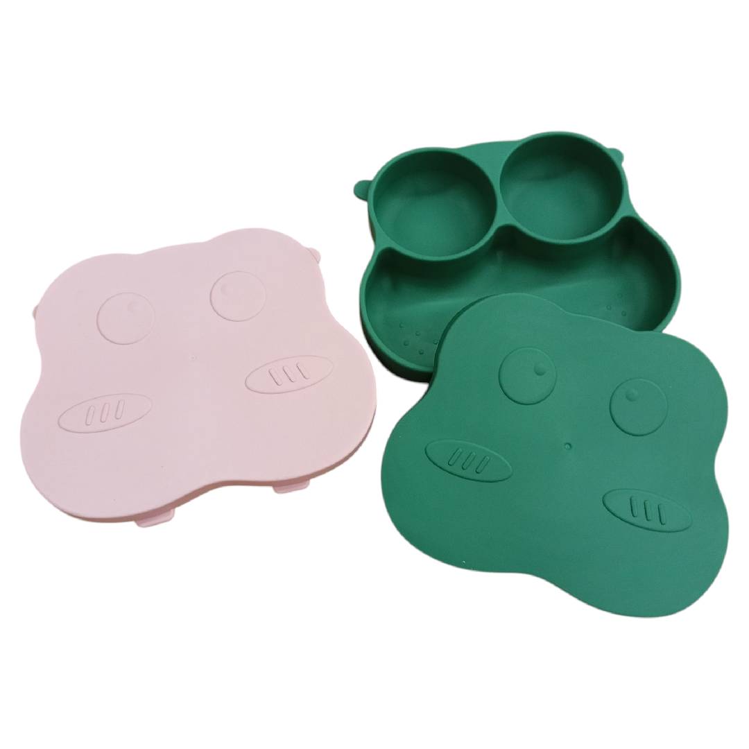 CT0312 1 Pieza De Tazón Flexible De Silicón Con 3 Divisiones Y Tapa Diseño Ranita Para Mascota
