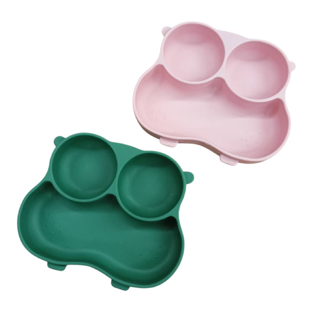 CT0312 1 Pieza De Tazón Flexible De Silicón Con 3 Divisiones Y Tapa Diseño Ranita Para Mascota