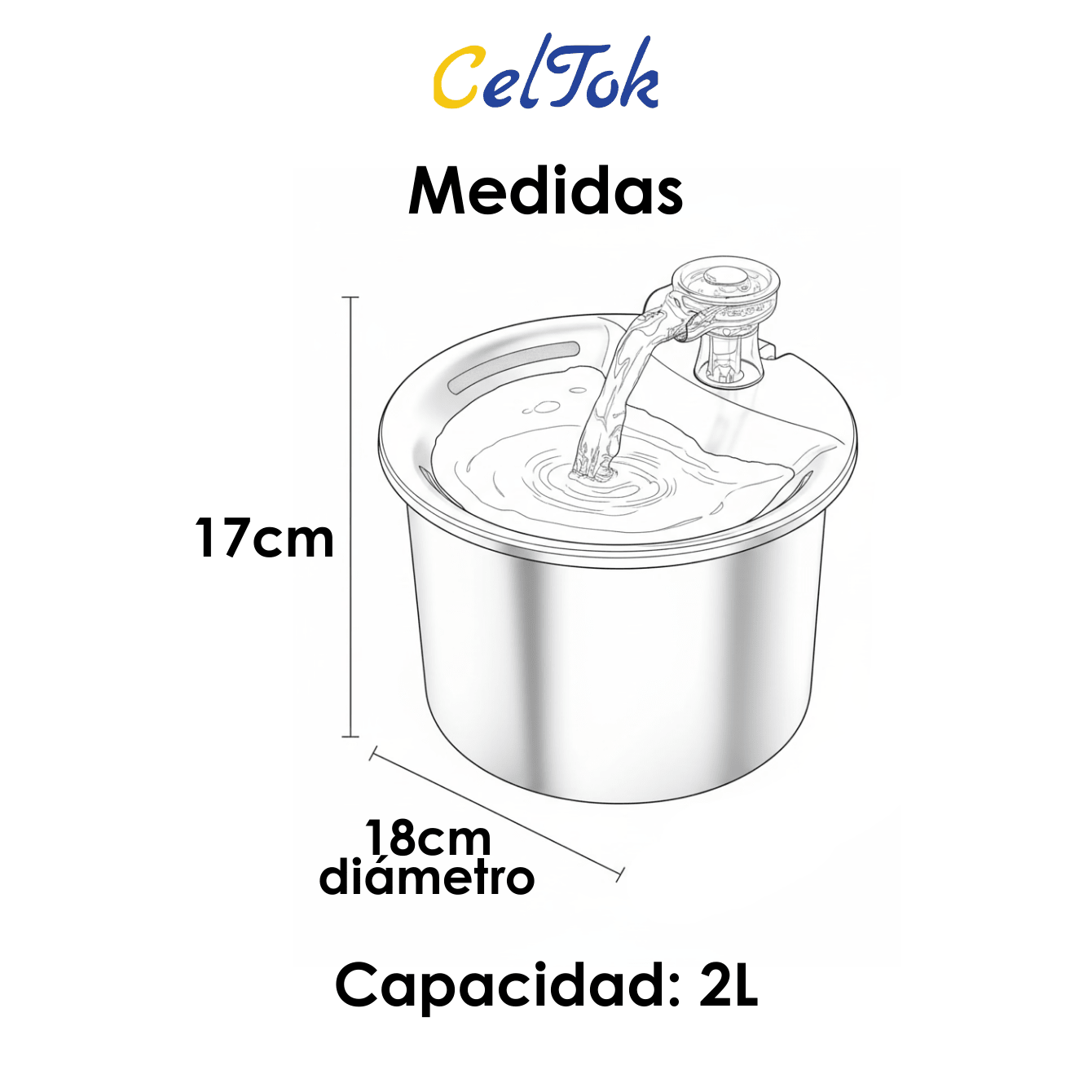 CT2326 1 Pieza De Fuente De Acero Inox 2L Para Mascota
