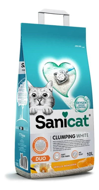 CT6255 1 Pieza Arena Para Gato Sanicat Clumping White Duo Aroma Vainilla / Mandarina 10L o 8.5kg Para Mascotas