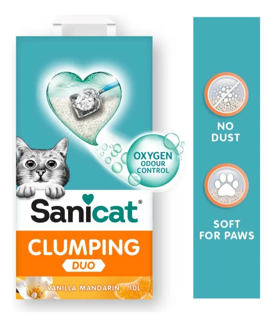 CT6255 1 Pieza Arena Para Gato Sanicat Clumping White Duo Aroma Vainilla / Mandarina 10L o 8.5kg Para Mascotas