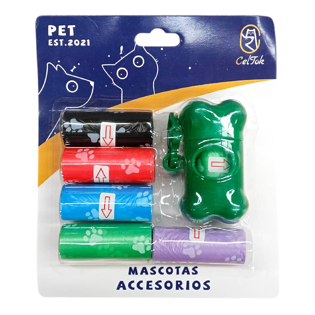 CT7555 1 Pack 1 Pieza Dispensador De Rollo Diseño "Huesito" y 6 Rollos De Bolsas De Basura Para Mascota