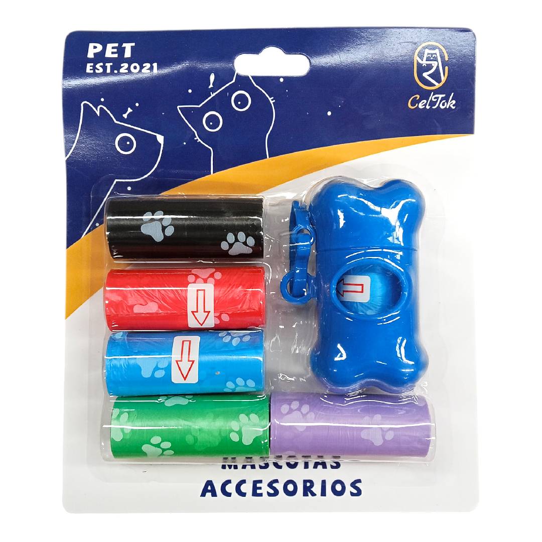 CT7555 1 Pack 1 Pieza Dispensador De Rollo Diseño "Huesito" y 6 Rollos De Bolsas De Basura Para Mascota