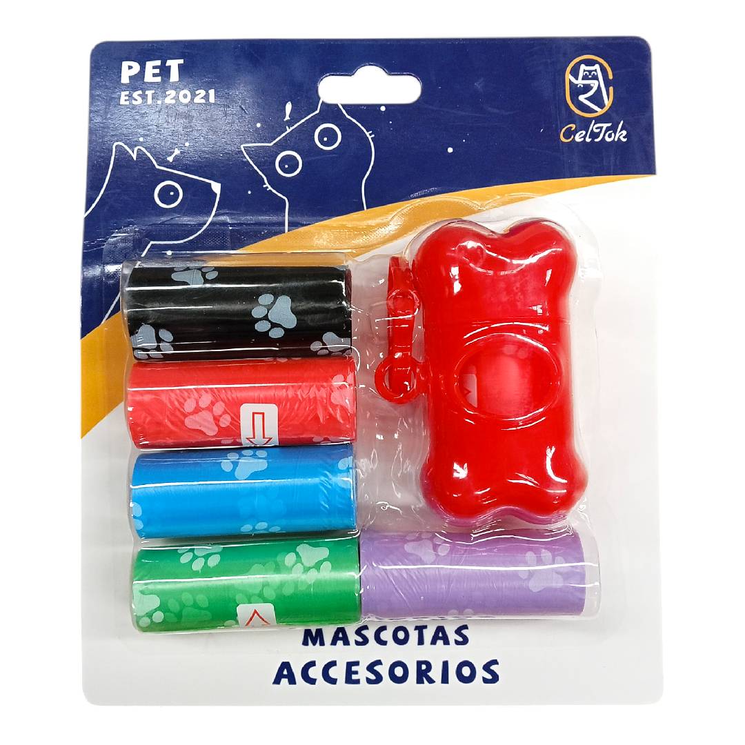 CT7555 1 Pack 1 Pieza Dispensador De Rollo Diseño "Huesito" y 6 Rollos De Bolsas De Basura Para Mascota