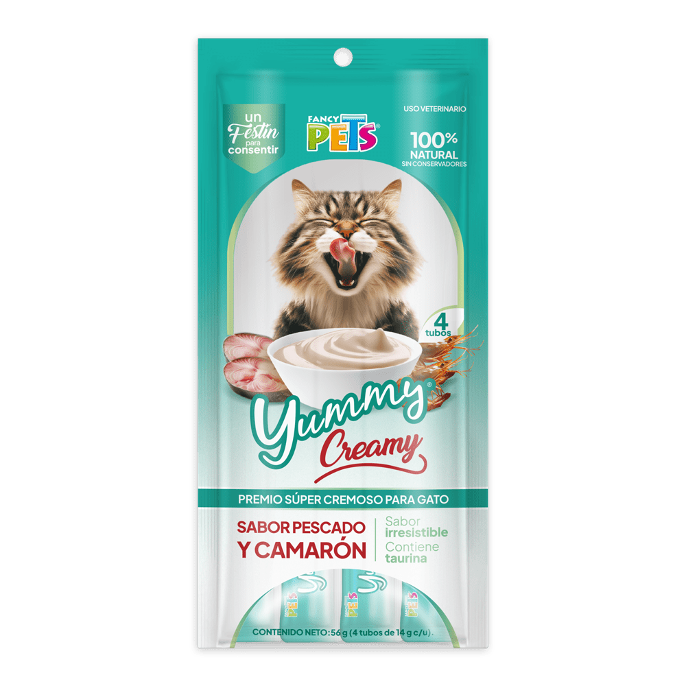 FL9203-FL9209 56g 4pz Yummy Creamy Pescado y Camaron Para Gato