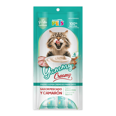 FL9203-FL9209 56g 4pz Yummy Creamy Pescado y Camaron Para Gato